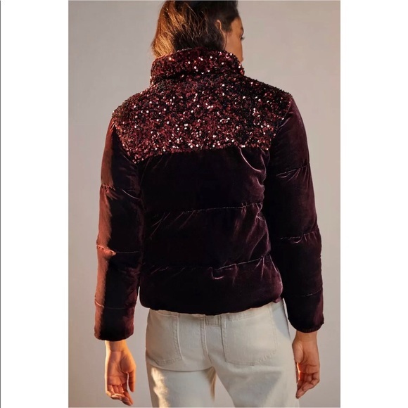 Anthropologie Vera Sequined Velvet Puffer Jacket - Picture 5 of 5